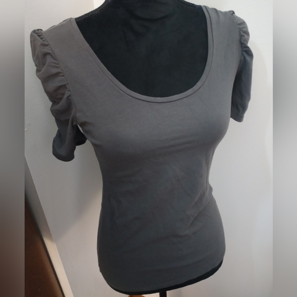 H&M Gray Puff Sleeve Scoop Neck Women's Top Size S